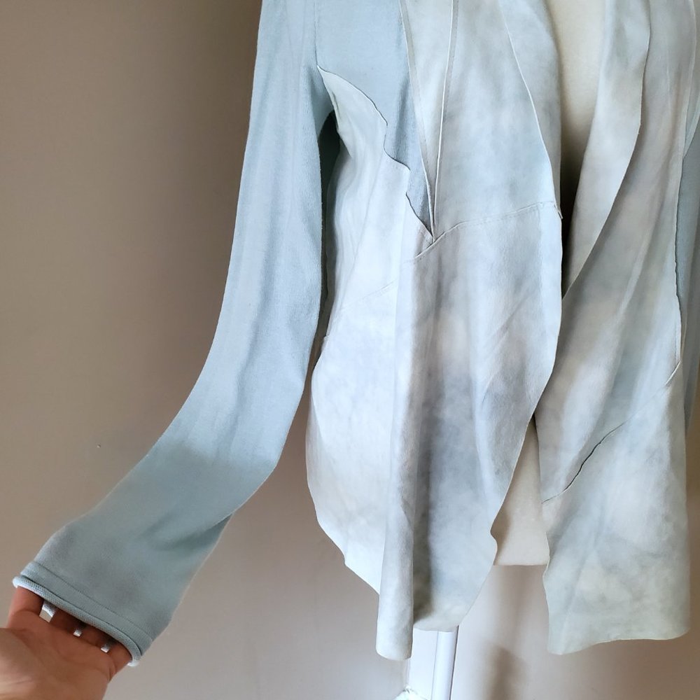 Elie Tahari Baby Blue Lamb Suede Trim Cardigan M - Picture 10 of 16